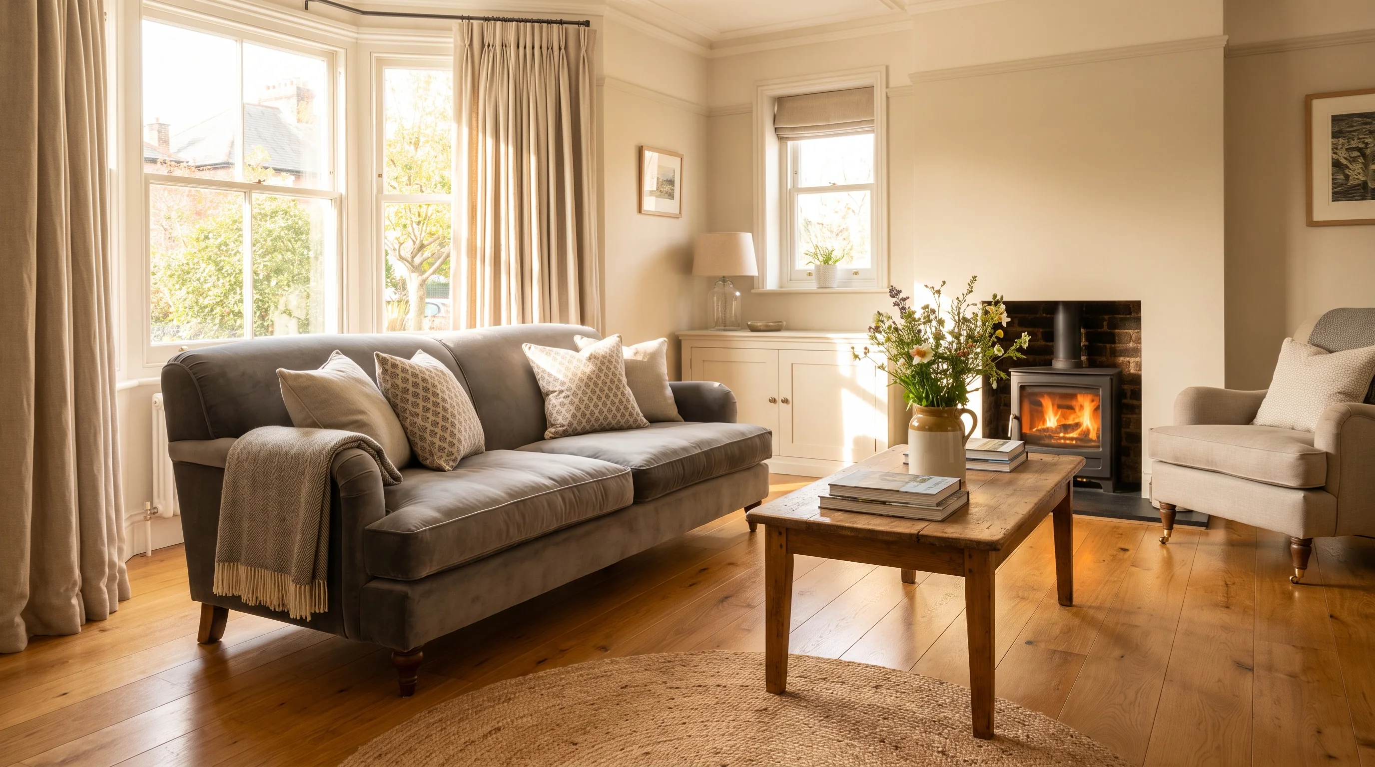Freshly cleaned living room in a Mickleover home with sunlight through the window